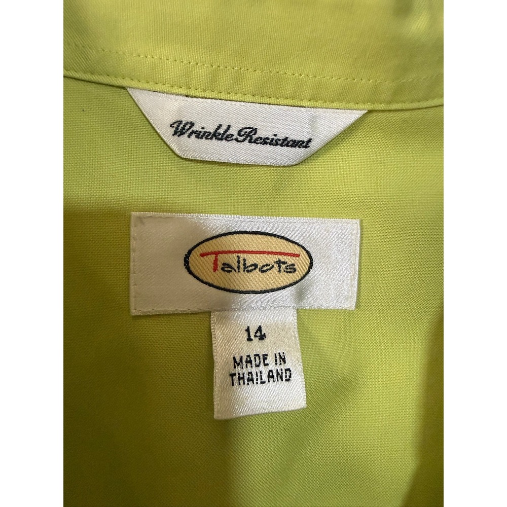 Talbots Button Down Shirt Women 14 Green‎ Sleeveless Cotton FLAW - Picture 4 of 6